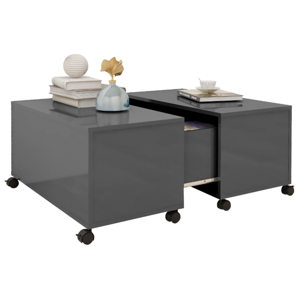 Tavolino da Salotto Grigio Lucido 75x75x38 cm Legno Multistrato