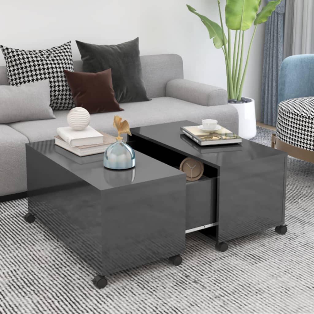 Tavolino da Salotto Grigio Lucido 75x75x38 cm Legno Multistrato