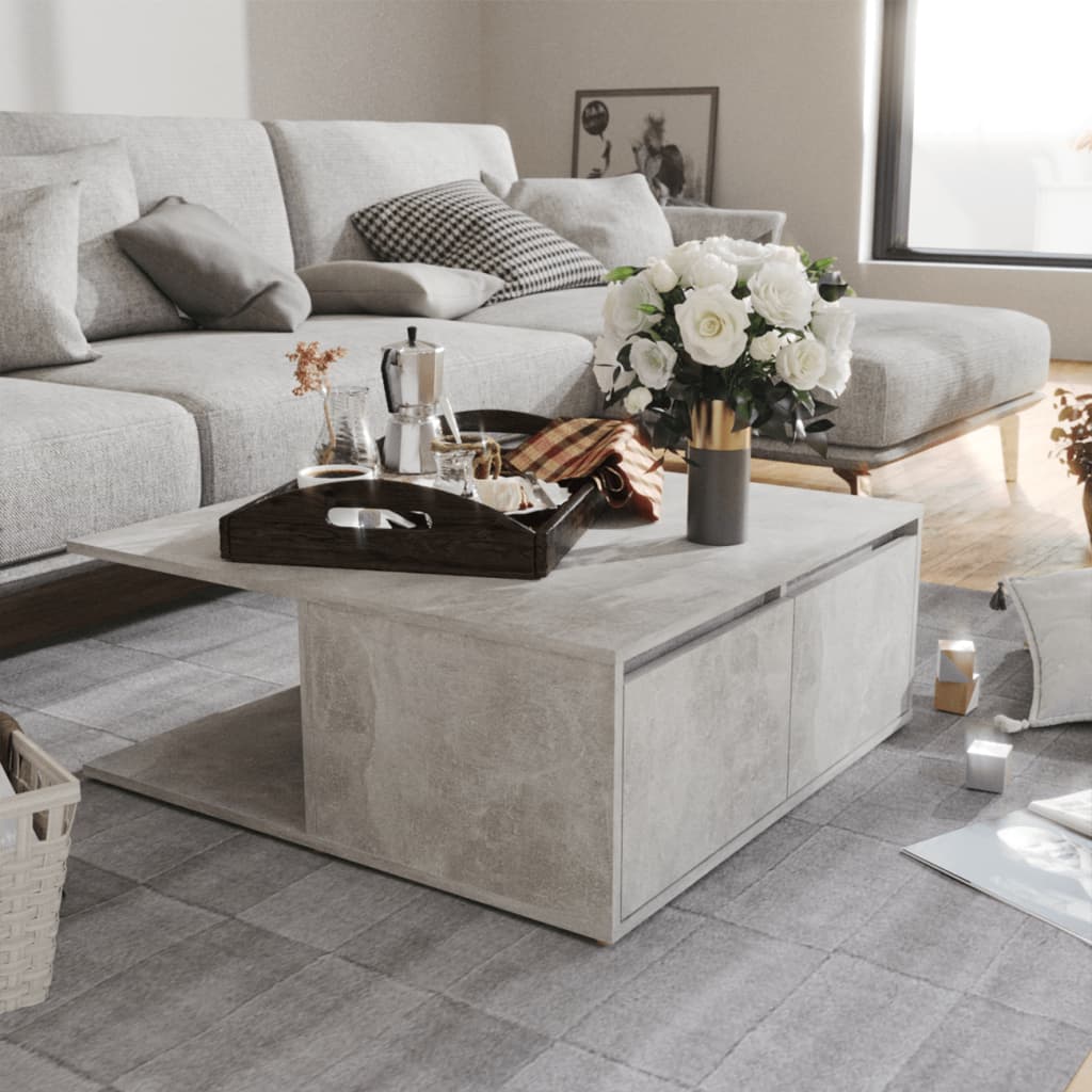 Tavolino da Salotto Grigio Cemento 80x80x31cm Legno Multistrato