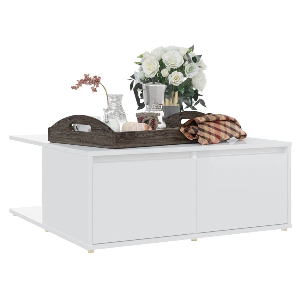 Tavolino da Salotto Bianco Lucido 80x80x31 cm Legno Multistrato