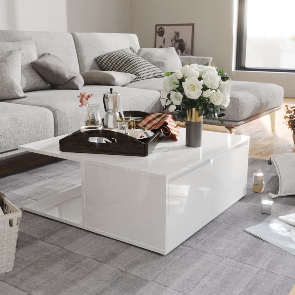 Tavolino da Salotto Bianco Lucido 80x80x31 cm Legno Multistrato