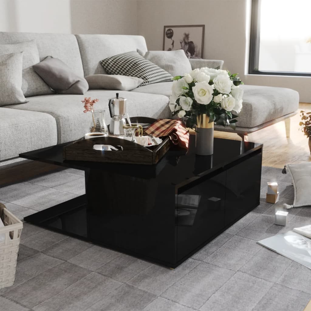 Tavolino da Salotto Nero Lucido 80x80x31 cm Legno Multistrato