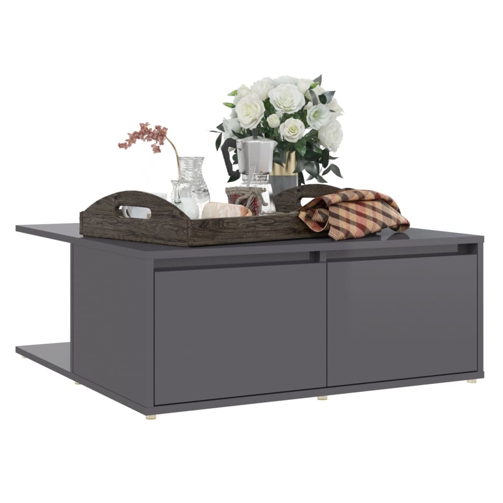 Tavolino da Salotto Grigio Lucido 80x80x31 cm Legno Multistrato