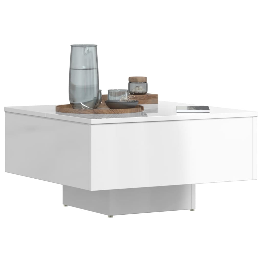 Tavolino Salotto Bianco Lucido 60x60x31,5 cm Legno Multistrato