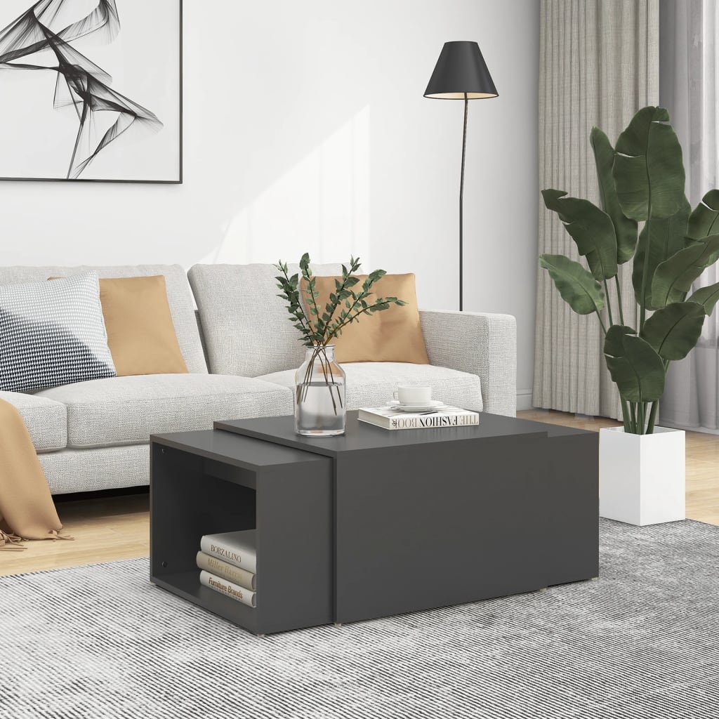 Set Tavolini Incastro Grigio 3pz 60x60x38 cm Legno Multistrato