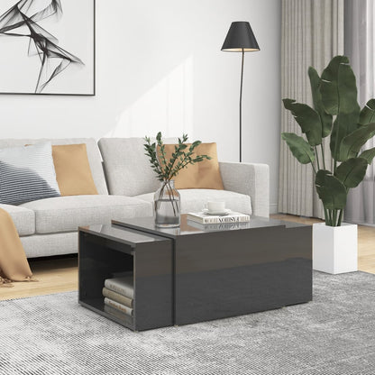 Set 3 Tavolini ad Incastro Grigio Lucido 60x60x38 cm Truciolato