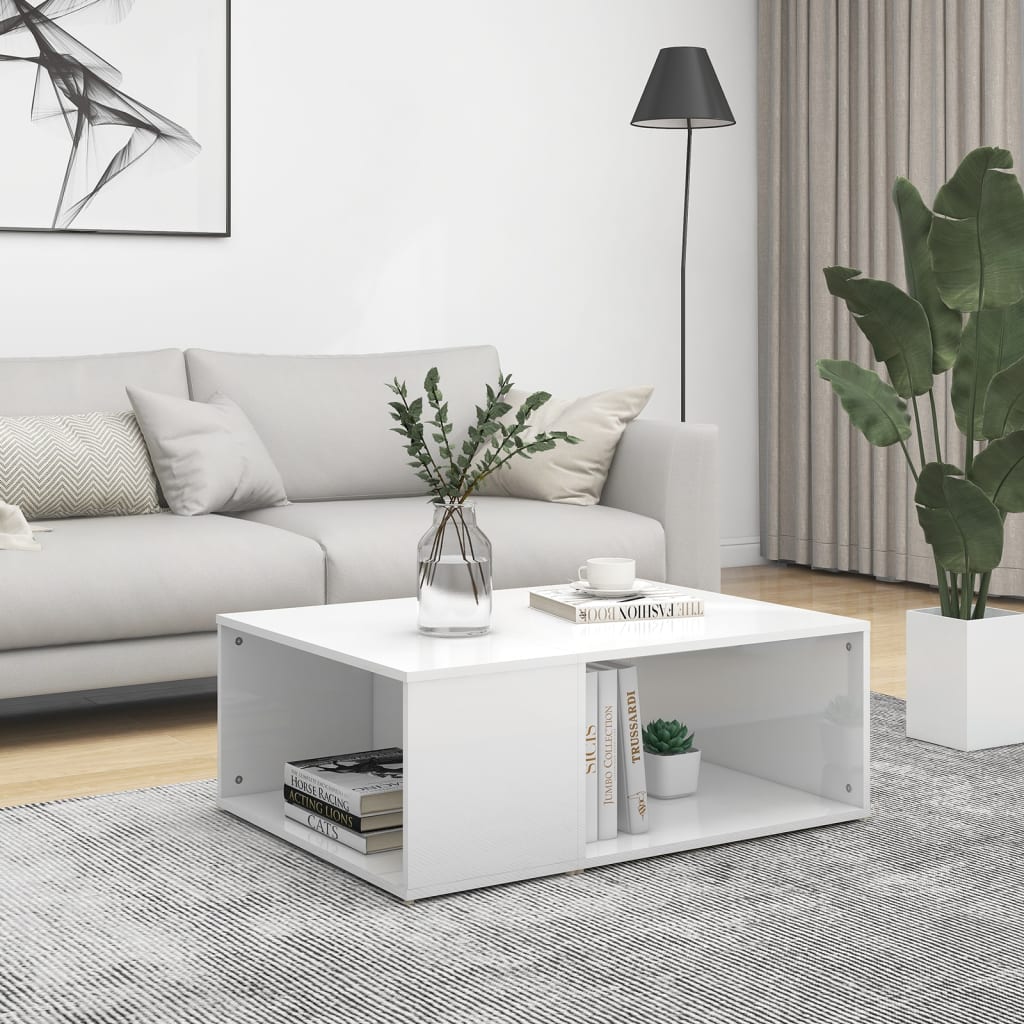 Tavolino da Salotto Bianco Lucido 90x67x33 cm Legno Multistrato