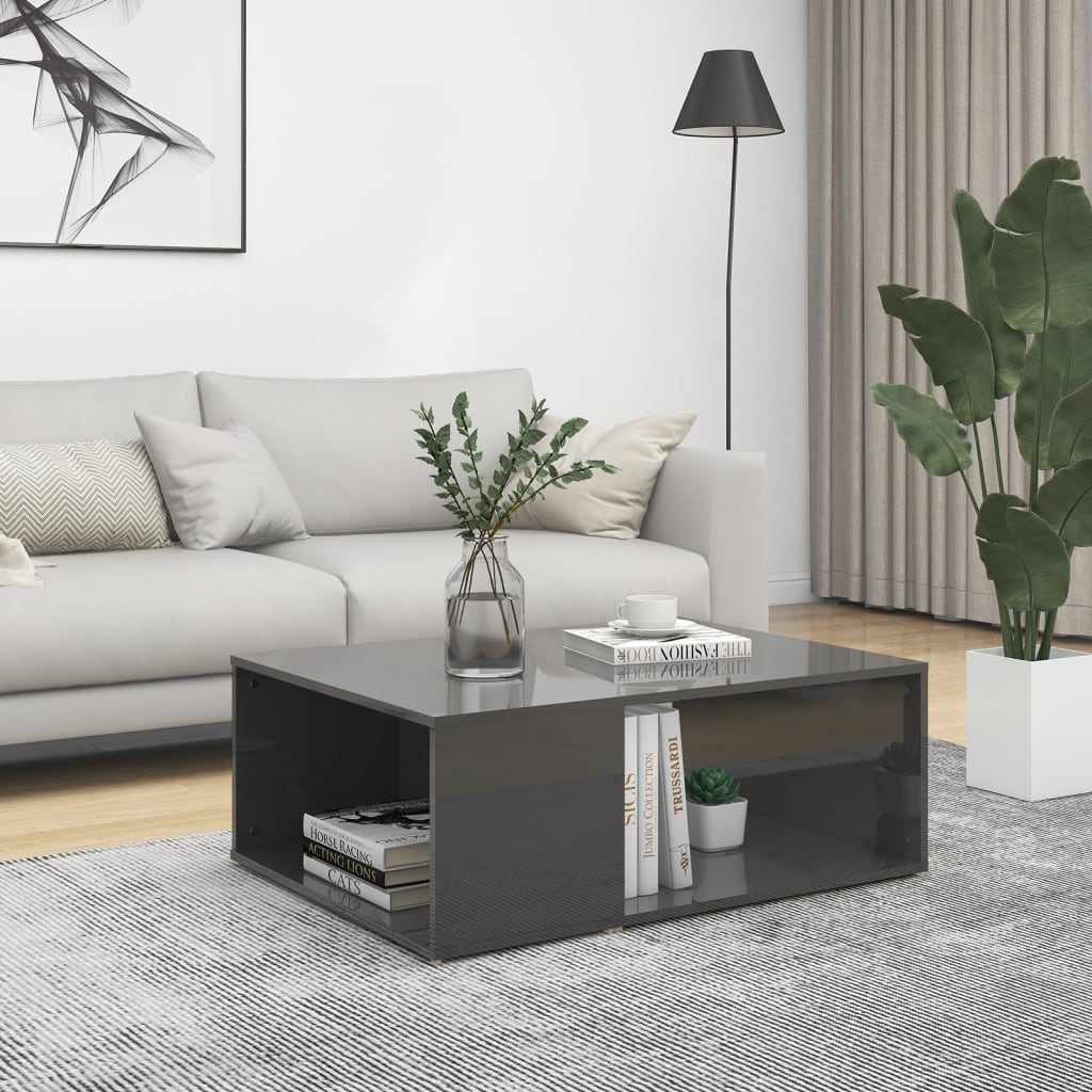 Tavolino da Salotto Grigio Lucido 90x67x33 cm Legno Multistrato