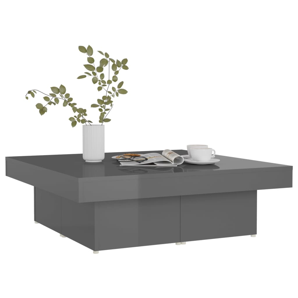 Tavolino da Salotto Grigio Lucido 90x90x28 cm Legno Multistrato