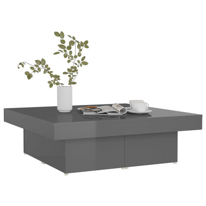 Tavolino da Salotto Grigio Lucido 90x90x28 cm Legno Multistrato