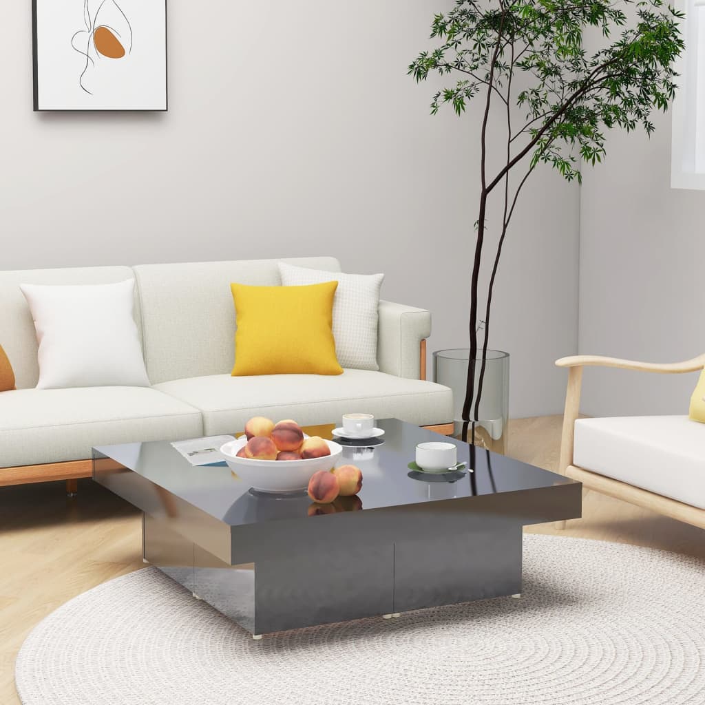 Tavolino da Salotto Grigio Lucido 90x90x28 cm Legno Multistrato