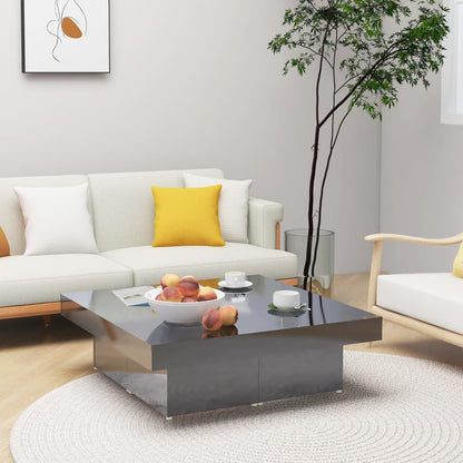 Tavolino da Salotto Grigio Lucido 90x90x28 cm Legno Multistrato