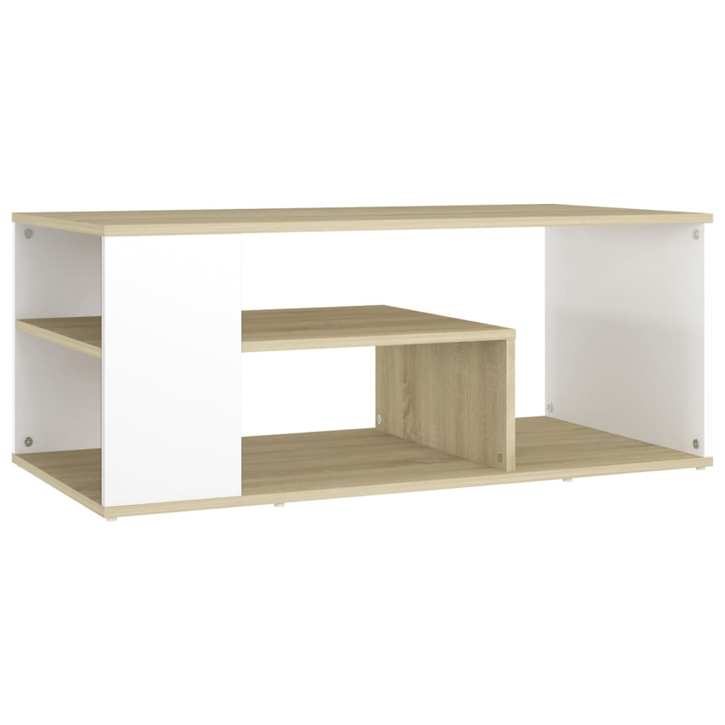 Tavolino Salotto Bianco e Rovere Sonoma 100x50x40cm Multistrato
