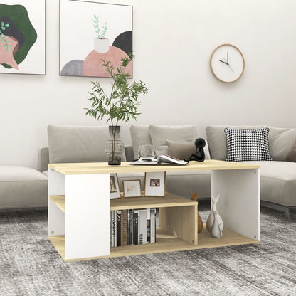Tavolino Salotto Bianco e Rovere Sonoma 100x50x40cm Multistrato