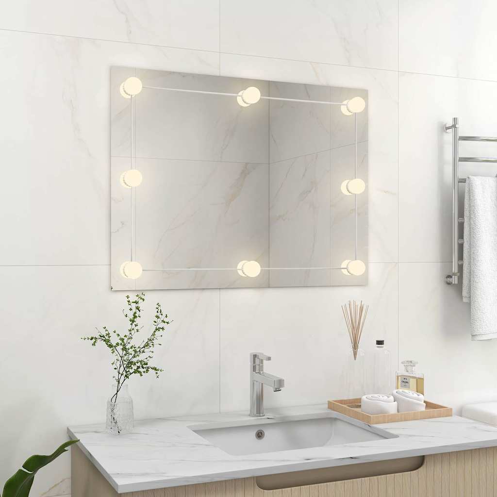 Specchio Parete Rettangolare Senza Cornice con Luci LED Vetro