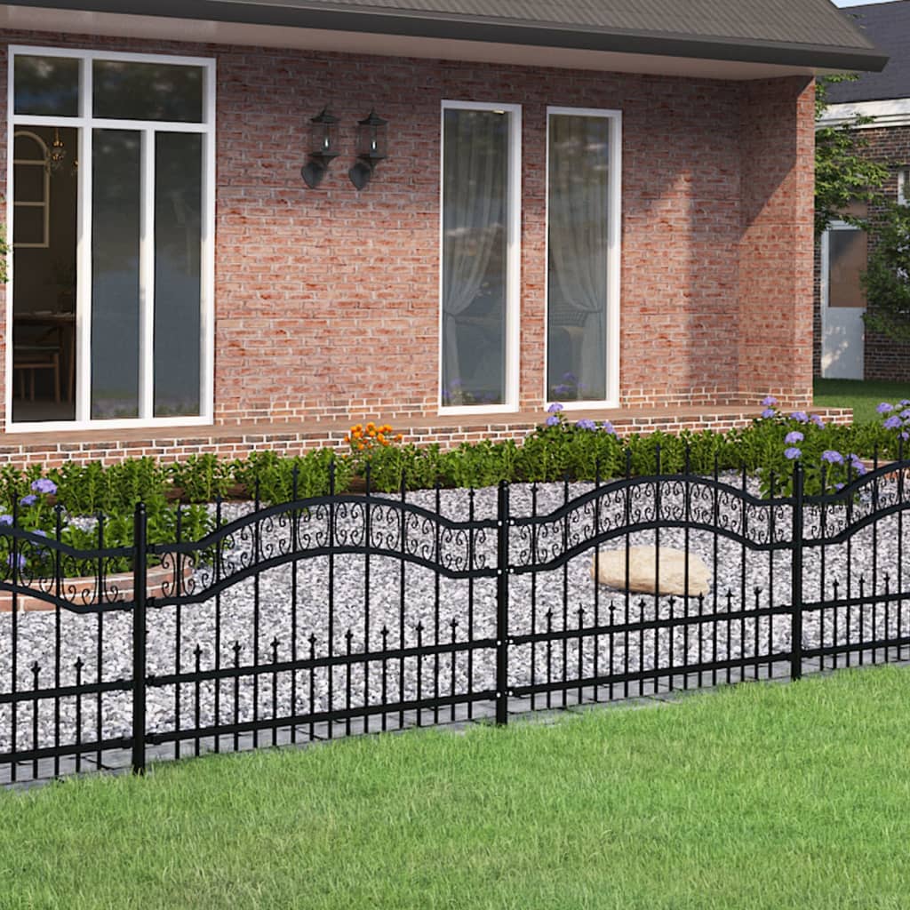 Recinzione da giardino con punta a lancia nera 240x75 cm in acciaio verniciato a polvere