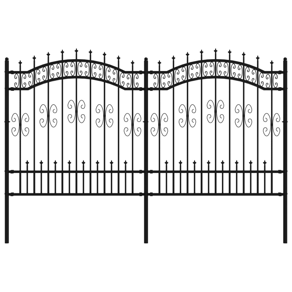 Recinzione da Giardino con Punta a Lancia Nera 165cm Acciaio
