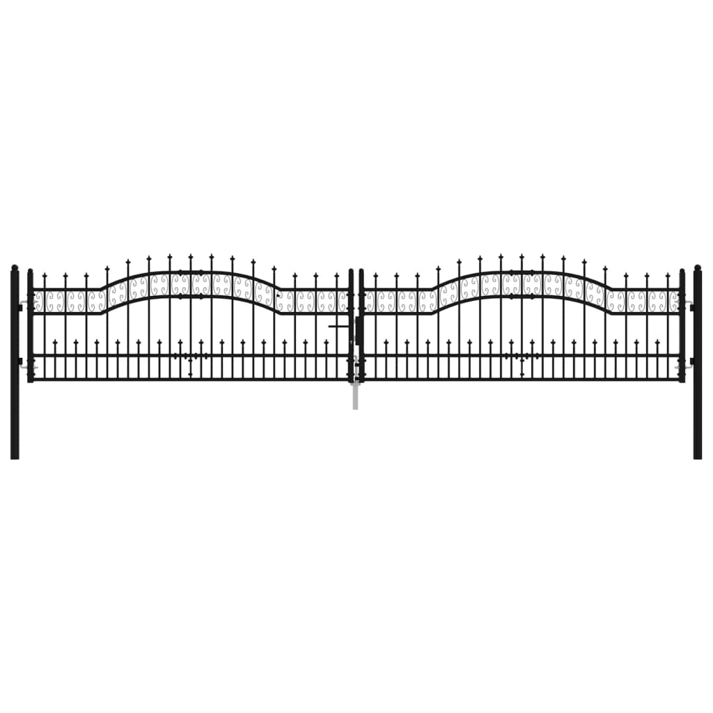 Recinzione Cancello con Punta a Lancia Nera 406x120cm Acciaio