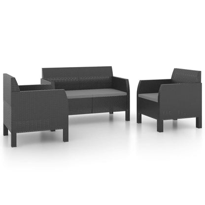 Set Divani da Giardino 3pz con Cuscini in Rattan PP Antracite
