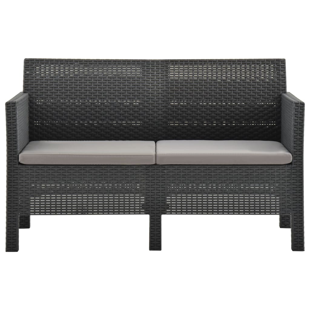 Set Divani da Giardino 3pz con Cuscini in Rattan PP Antracite