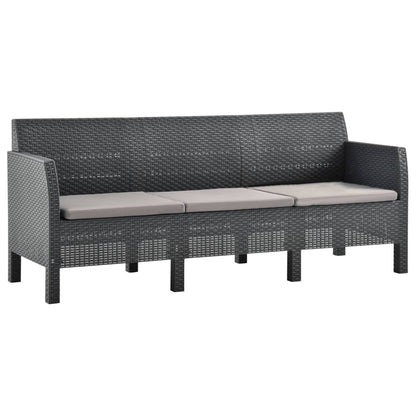 Set Divani da Giardino 3pz con Cuscini in Rattan PP Antracite