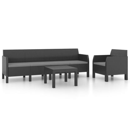 Set Divani da Giardino 3 pz con Cuscini in Rattan PP Antracite