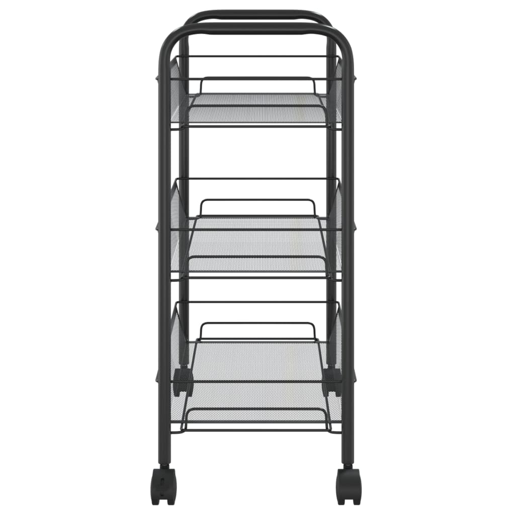 Carrello da Cucina con 3 Ripiani Nero 46x26x64 cm in Ferro