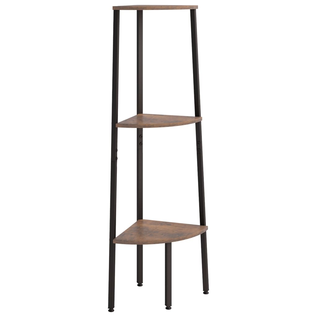 Scaffale Angolare 3 Livelli Marrone Scuro Nero 45,5x31,5x120cm