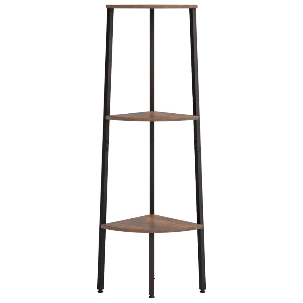 Scaffale Angolare 3 Livelli Marrone Scuro Nero 45,5x31,5x120cm