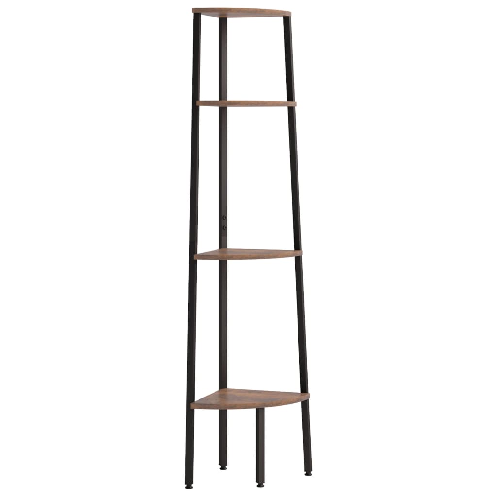 Scaffale Angolare 4 Livelli Marrone Scuro Nero 45,5x31,5x150cm