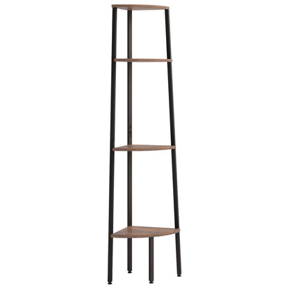 Scaffale Angolare 4 Livelli Marrone Scuro Nero 45,5x31,5x150cm