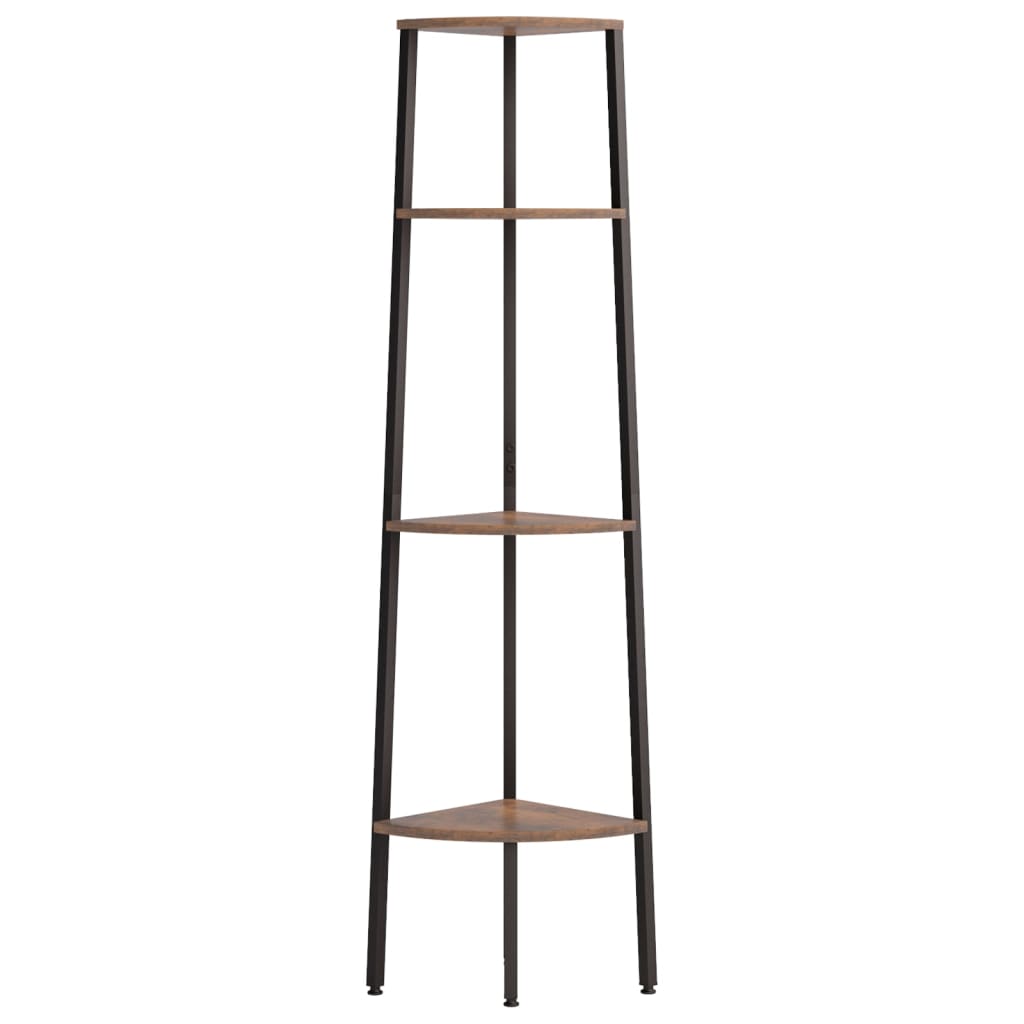 Scaffale Angolare 4 Livelli Marrone Scuro Nero 45,5x31,5x150cm