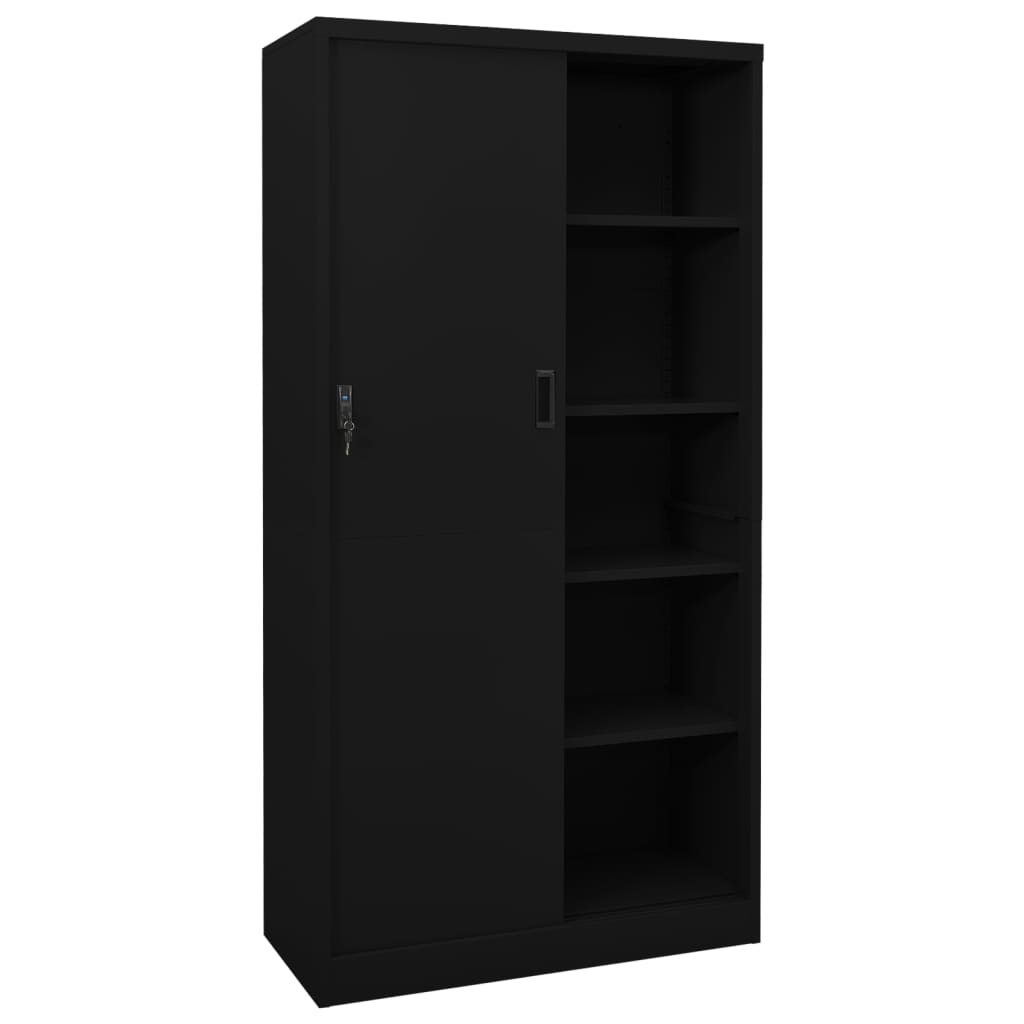 Armadio per Ufficio Anta Scorrevole Nero 90x40x180 cm Acciaio