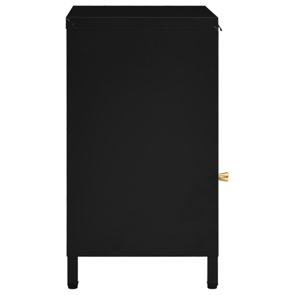 Comodino Nero 40x30x54,5 cm in Acciaio e Vetro