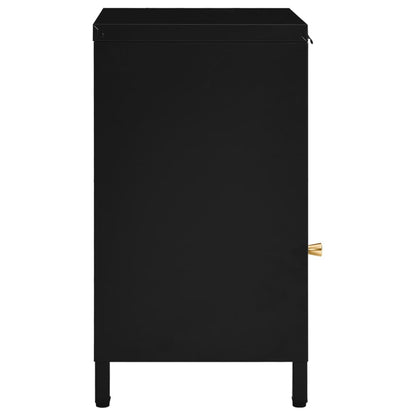 Comodino Nero 40x30x54,5 cm in Acciaio e Vetro