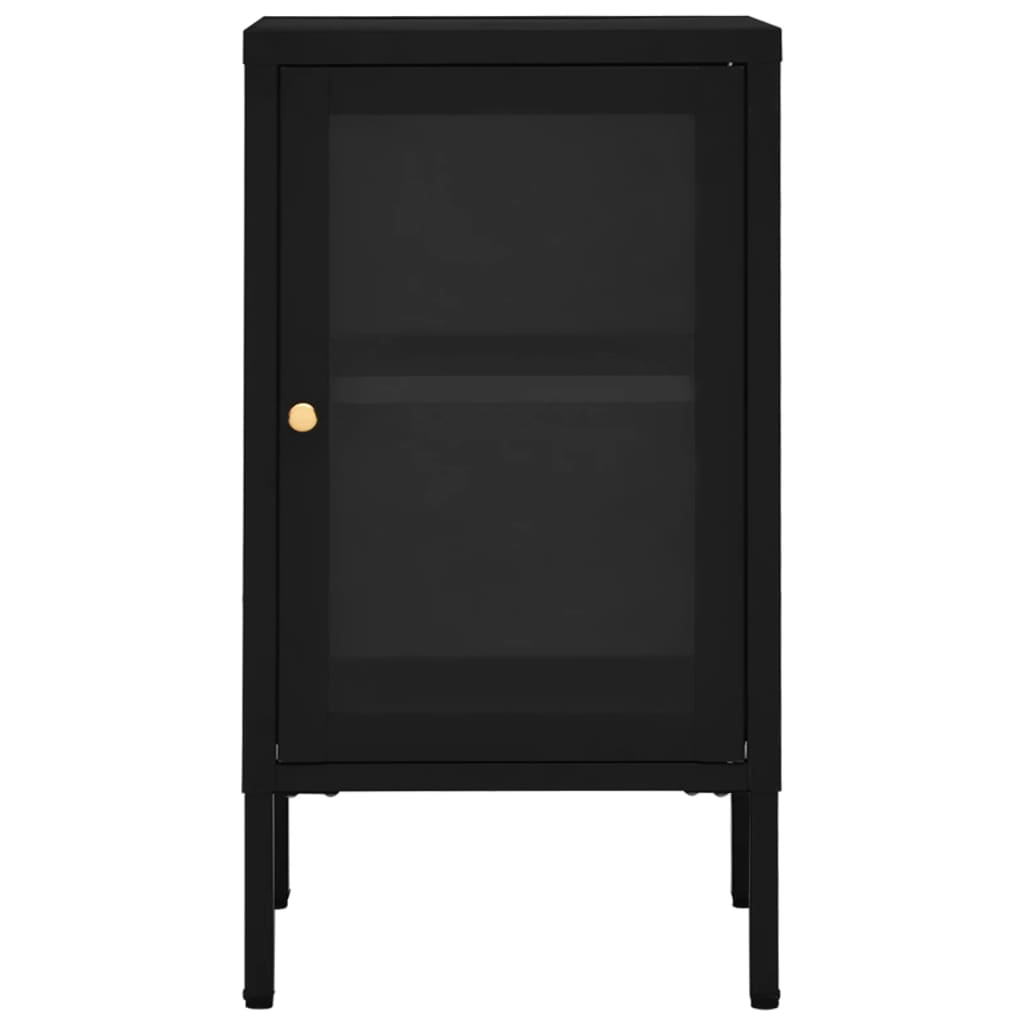 Credenza Nera 38x35x70 cm in Acciaio e Vetro