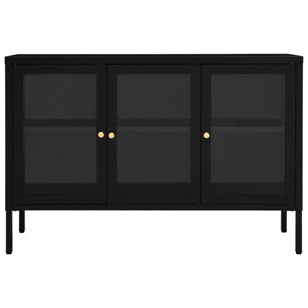 Credenza Nera 105x35x70 cm in Acciaio e Vetro