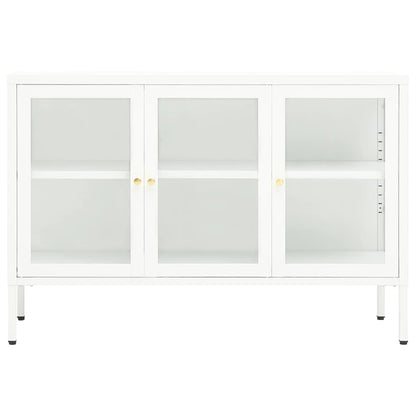 Credenza Bianca 105x35x70 cm in Acciaio e Vetro