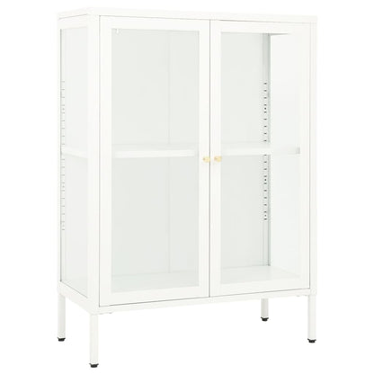 Credenza Bianca 75x35x105 cm in Acciaio e Vetro