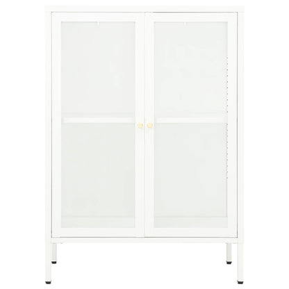 Credenza Bianca 75x35x105 cm in Acciaio e Vetro