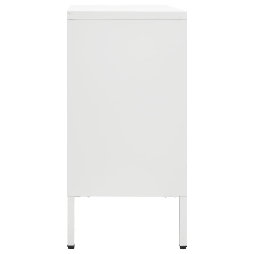 Credenza Bianca 75x35x70 cm in Acciaio e Vetro Temperato