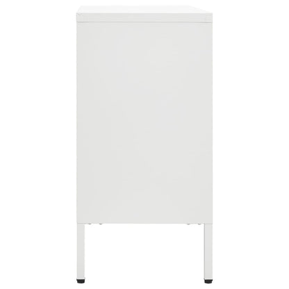Credenza Bianca 75x35x70 cm in Acciaio e Vetro Temperato