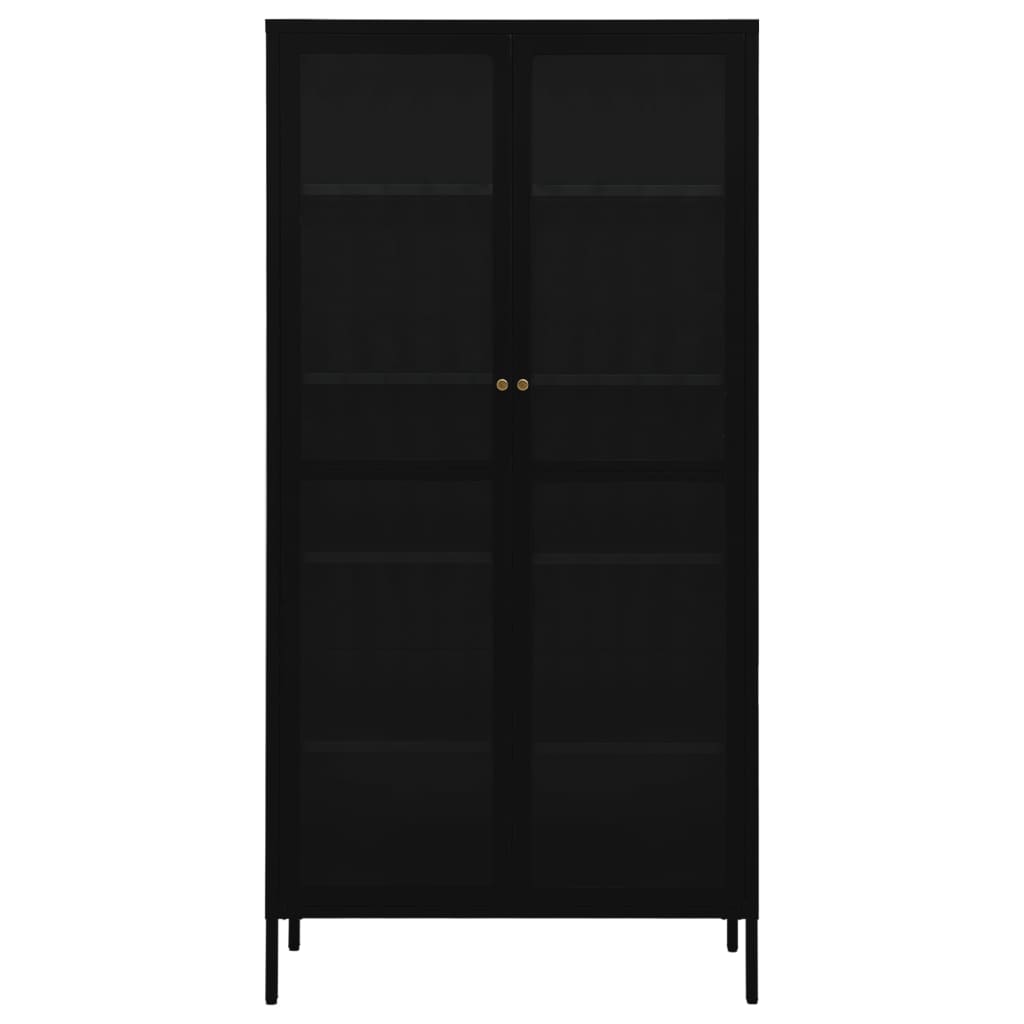 Vetrina Nera 90x40x180 cm in Acciaio e Vetro Temperato