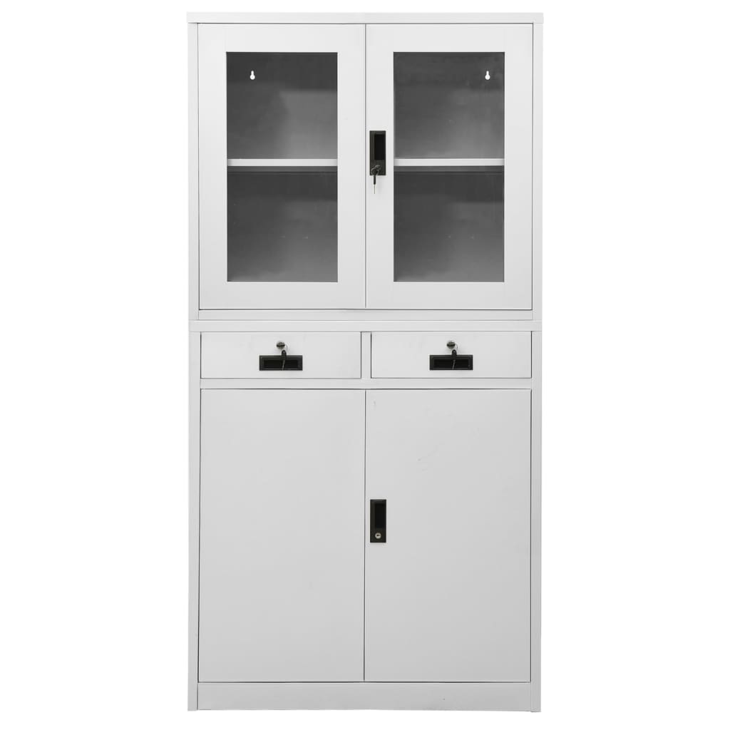 Armadio per Ufficio Grigio Chiaro 90x40x180 cm Acciaio e Vetro
