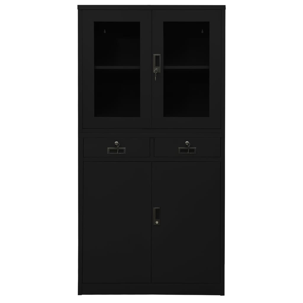 Armadio per Ufficio Nero 90x40x180 cm in Acciaio e Vetro