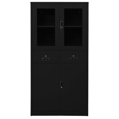 Armadio per Ufficio Nero 90x40x180 cm in Acciaio e Vetro