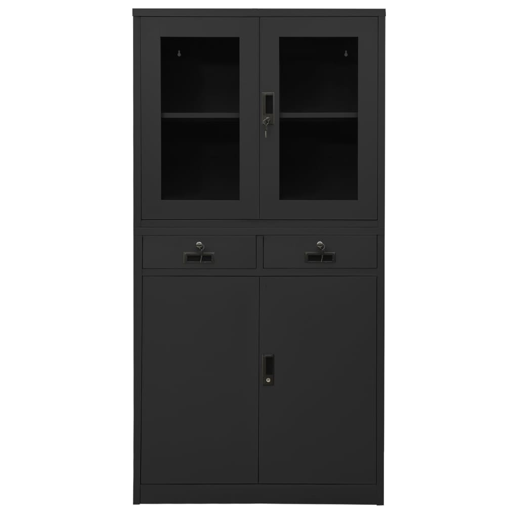 Armadio per Ufficio Antracite 90x40x180 cm in Acciaio e Vetro