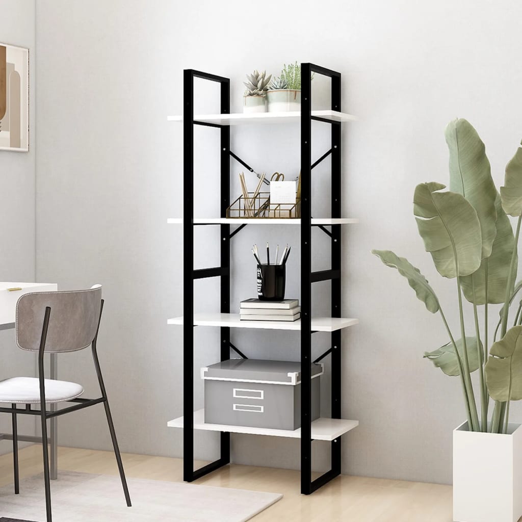 Libreria a 4 Ripiani Bianca 60x30x140 cm in Massello di Pino