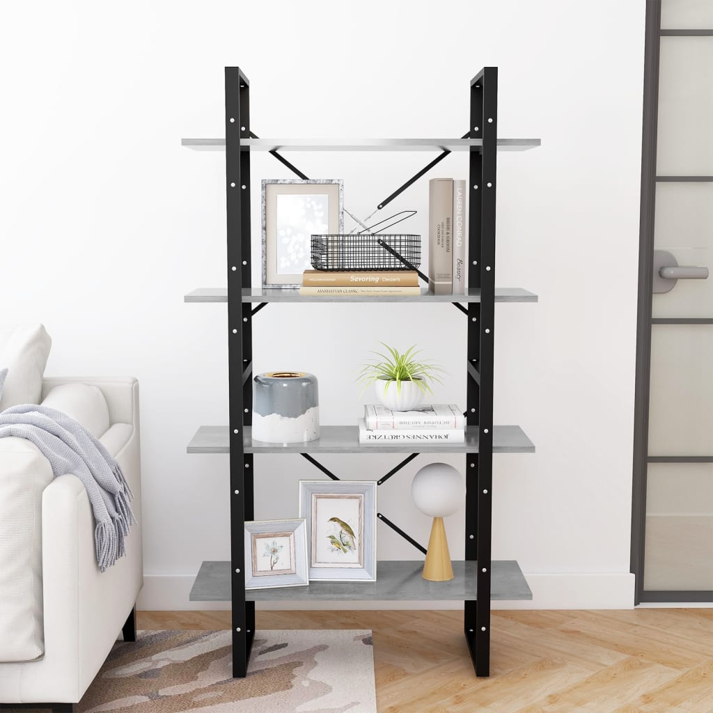 Libreria 4 Ripiani Grigio Cemento 80x30x140cm Legno Multistrato