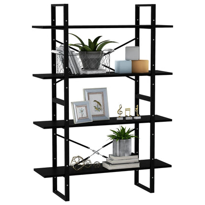 Libreria a 4 Ripiani Nera 100x30x140 cm in Massello di Pino